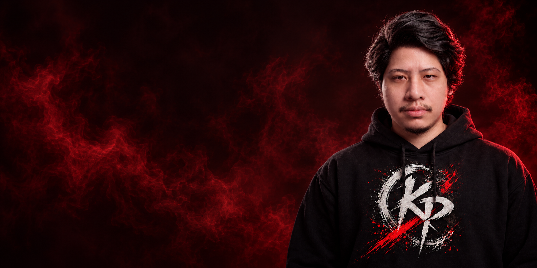 Ko Pyae wearing a black KP logo hoodie